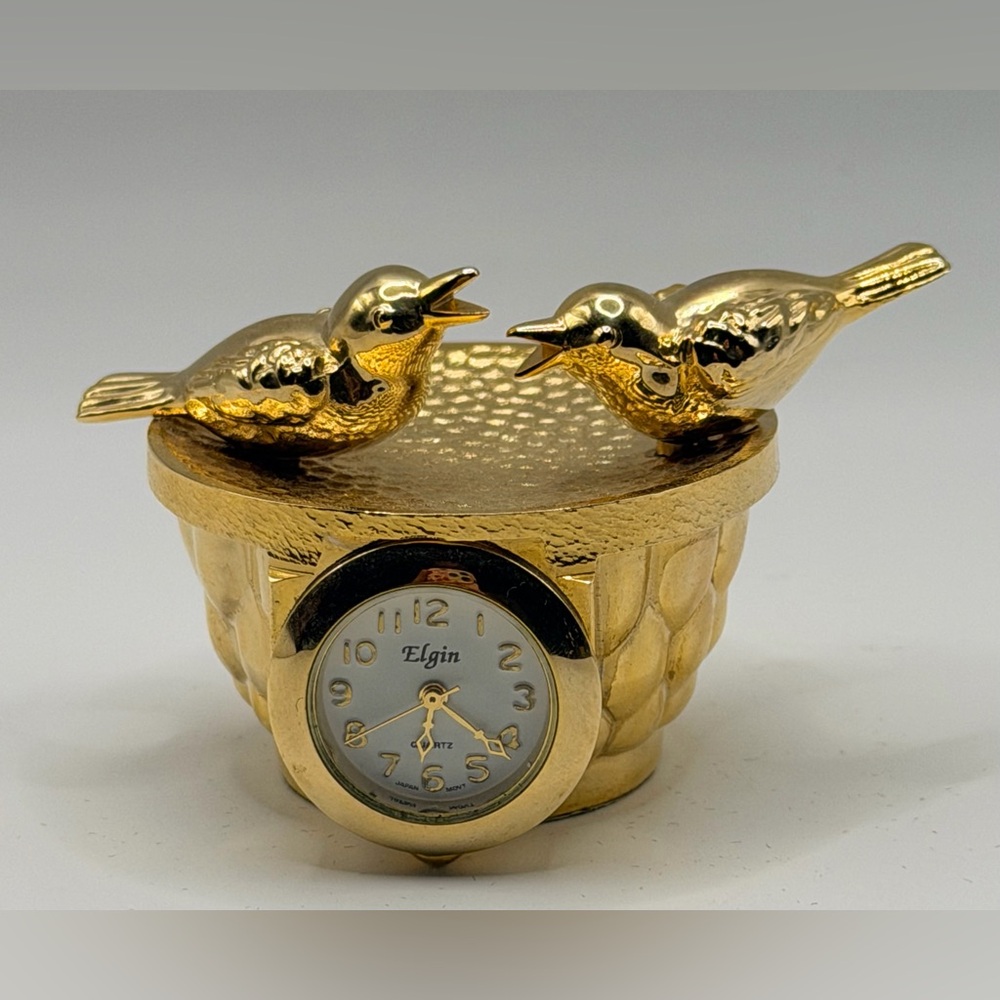 🕰️Vintage Elgin Miniature Bird Bath Table Clock, 1.5”H x 2.5”W, Battery Not Incl